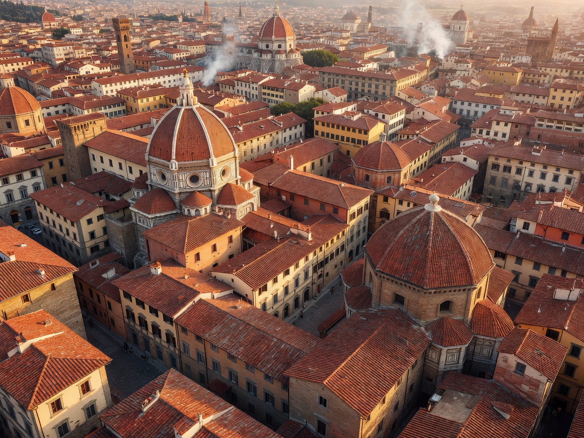 Terracotta rooftops and Renaissance domes in historic Florence